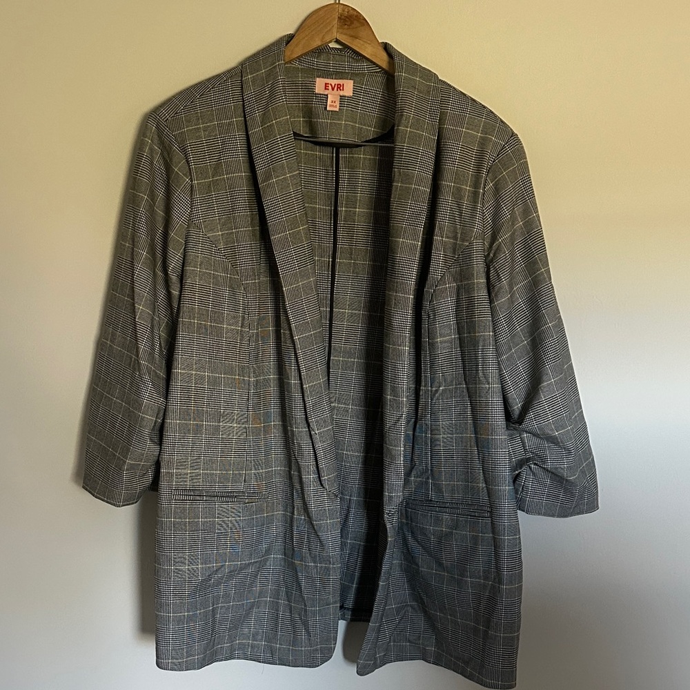 🍁EVRI Women's Classic Gray Checkered Blazer